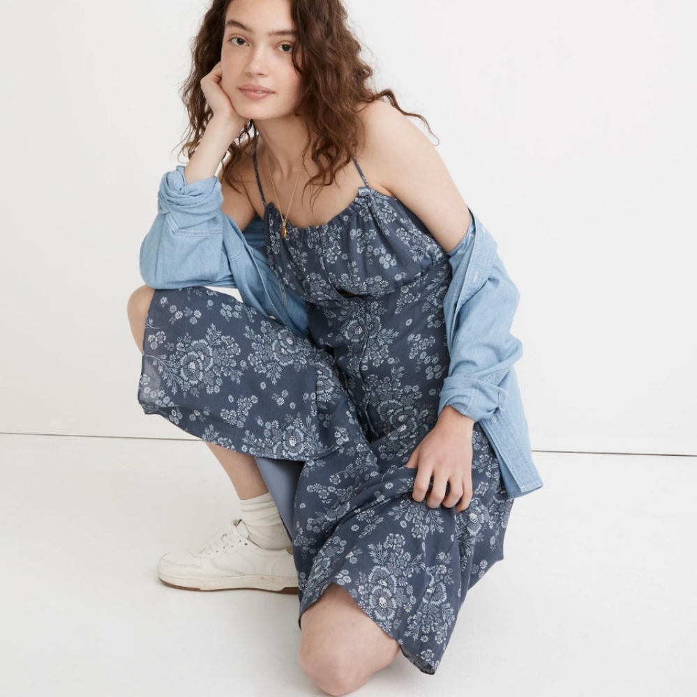 Madewell Tie-Back Button-Front Midi Dress in Archival Floral NE783 SZ 6 NWT